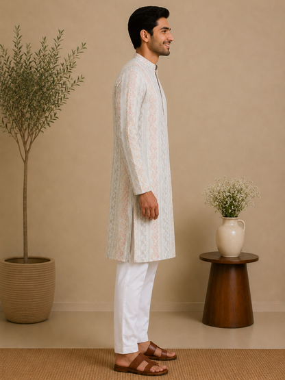 Pastel Geometric  Mandarin Collar Kurta