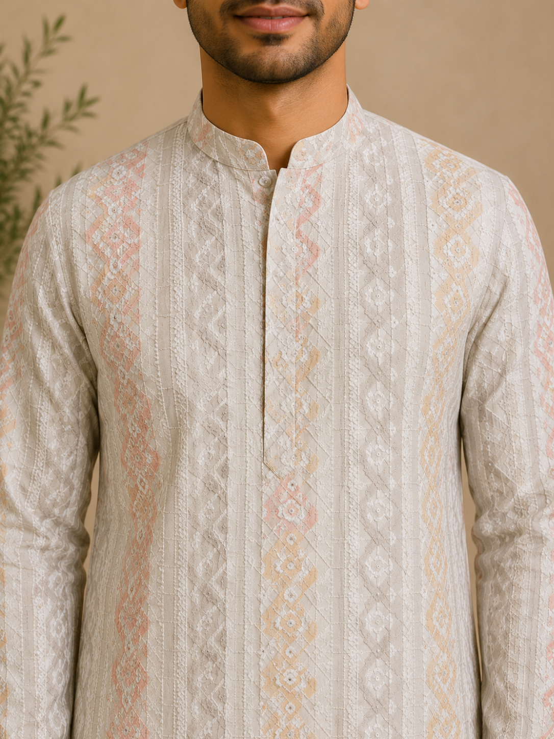 Pastel Geometric  Mandarin Collar Kurta