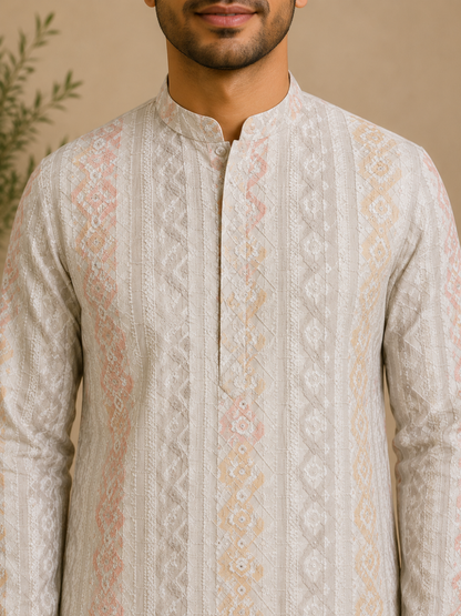 Pastel Geometric  Mandarin Collar Kurta