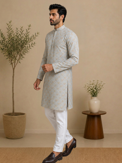 Ivory Meadow self textured kurta