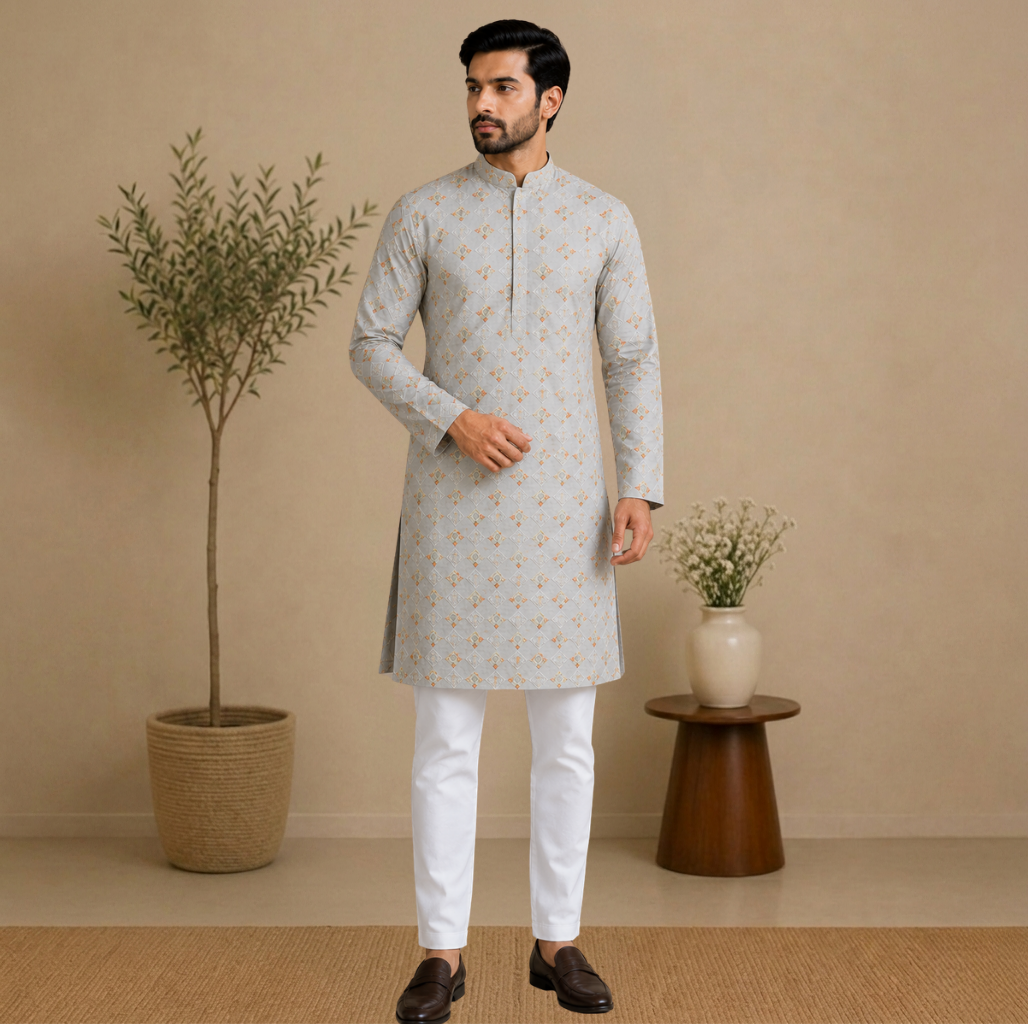 Ivory Meadow self textured kurta
